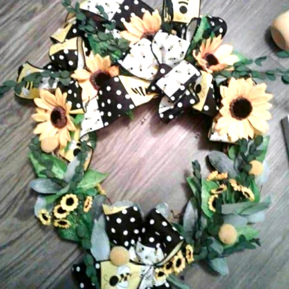 Sunny Summer Sunflower 🌻 Wreath Perfect Fall Handmade Bee Door Decor Final Sale